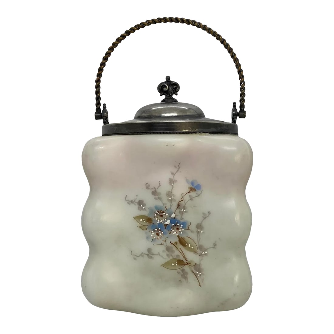 Late 19th Century C.F. Monroe Glass Wavecrest Floral Decorated Opal Ware Biscuit Cracker Barrel With (1 of 13)