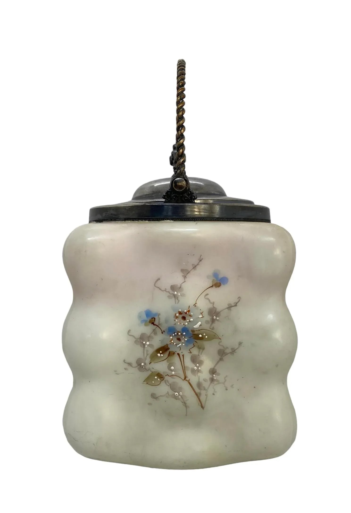 Late 19th Century C.F. Monroe Glass Wavecrest Floral Decorated Opal Ware Biscuit Cracker Barrel With - 2