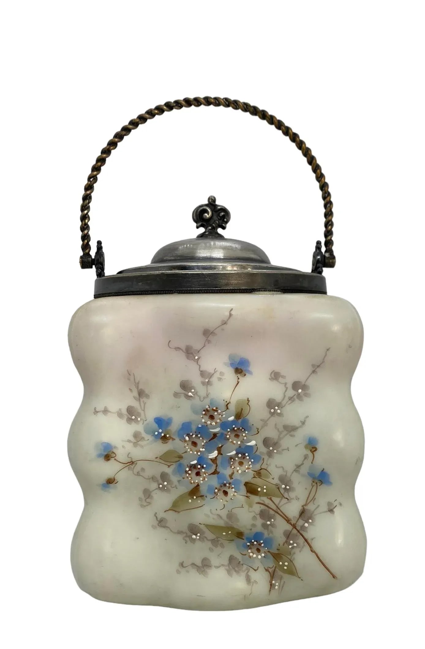 Late 19th Century C.F. Monroe Glass Wavecrest Floral Decorated Opal Ware Biscuit Cracker Barrel With - 3