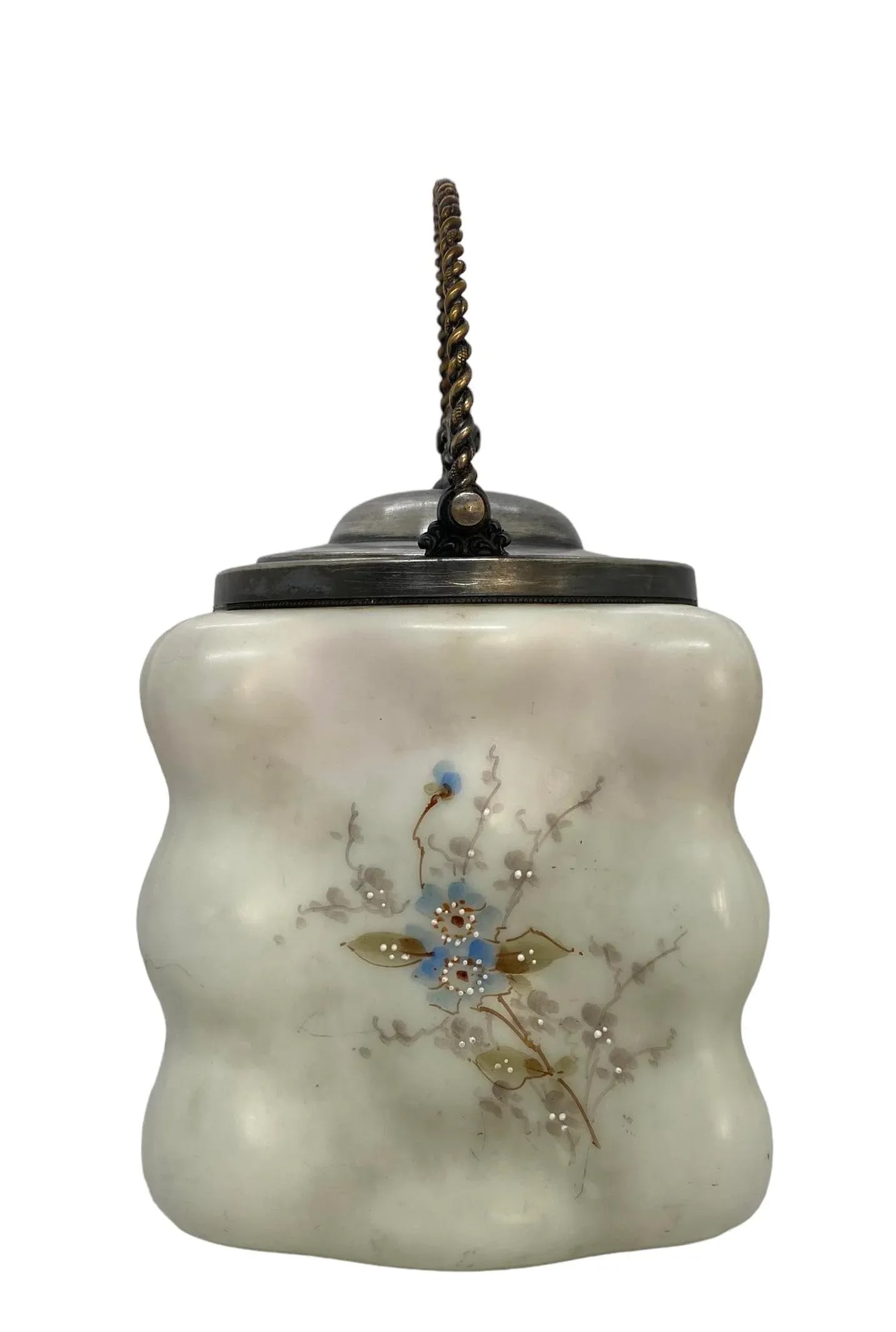 Late 19th Century C.F. Monroe Glass Wavecrest Floral Decorated Opal Ware Biscuit Cracker Barrel With - 4