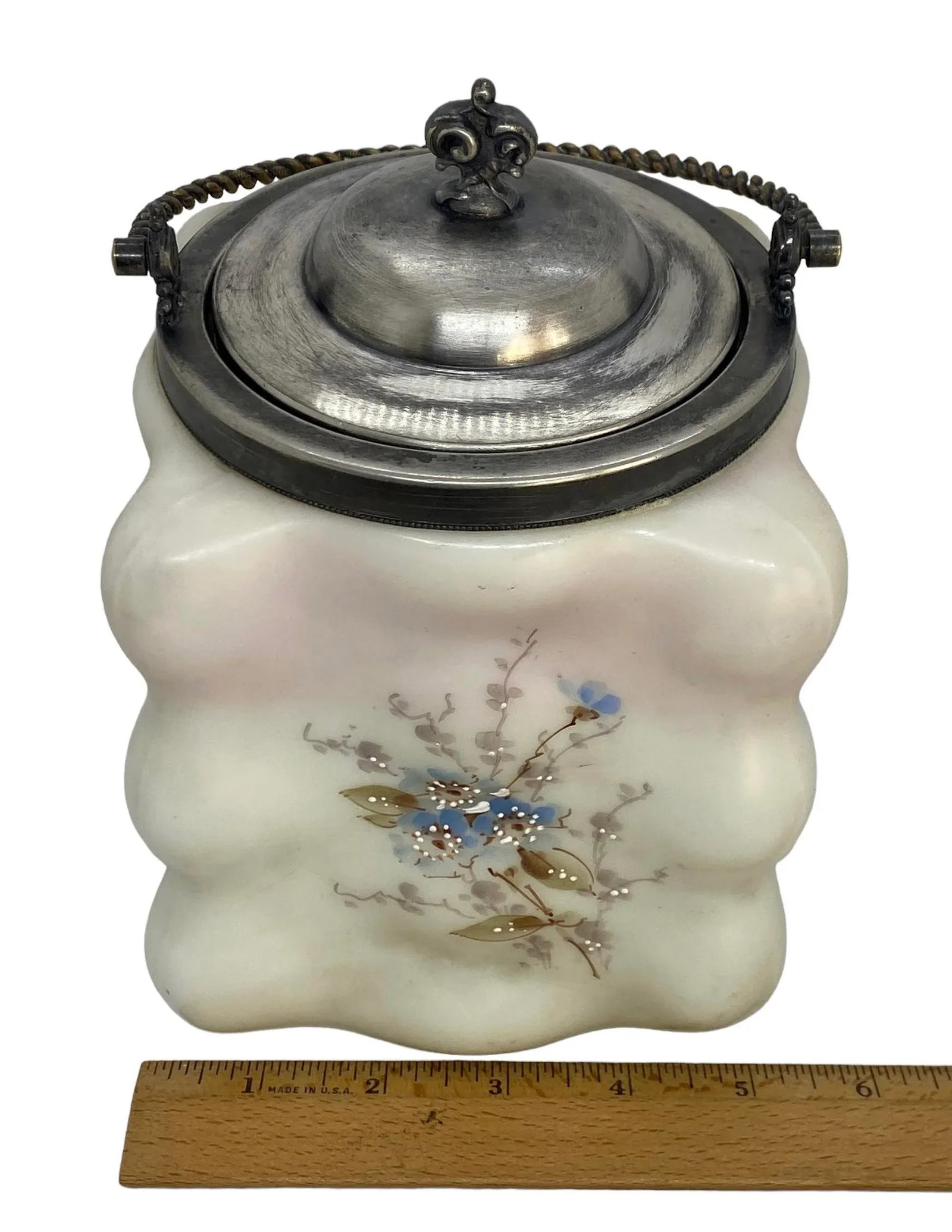 Late 19th Century C.F. Monroe Glass Wavecrest Floral Decorated Opal Ware Biscuit Cracker Barrel With - 9