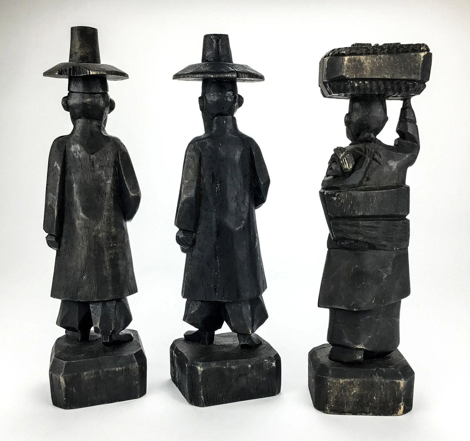 Antique Carved Wood Asian Men Incense Holder Set of 3 - 10