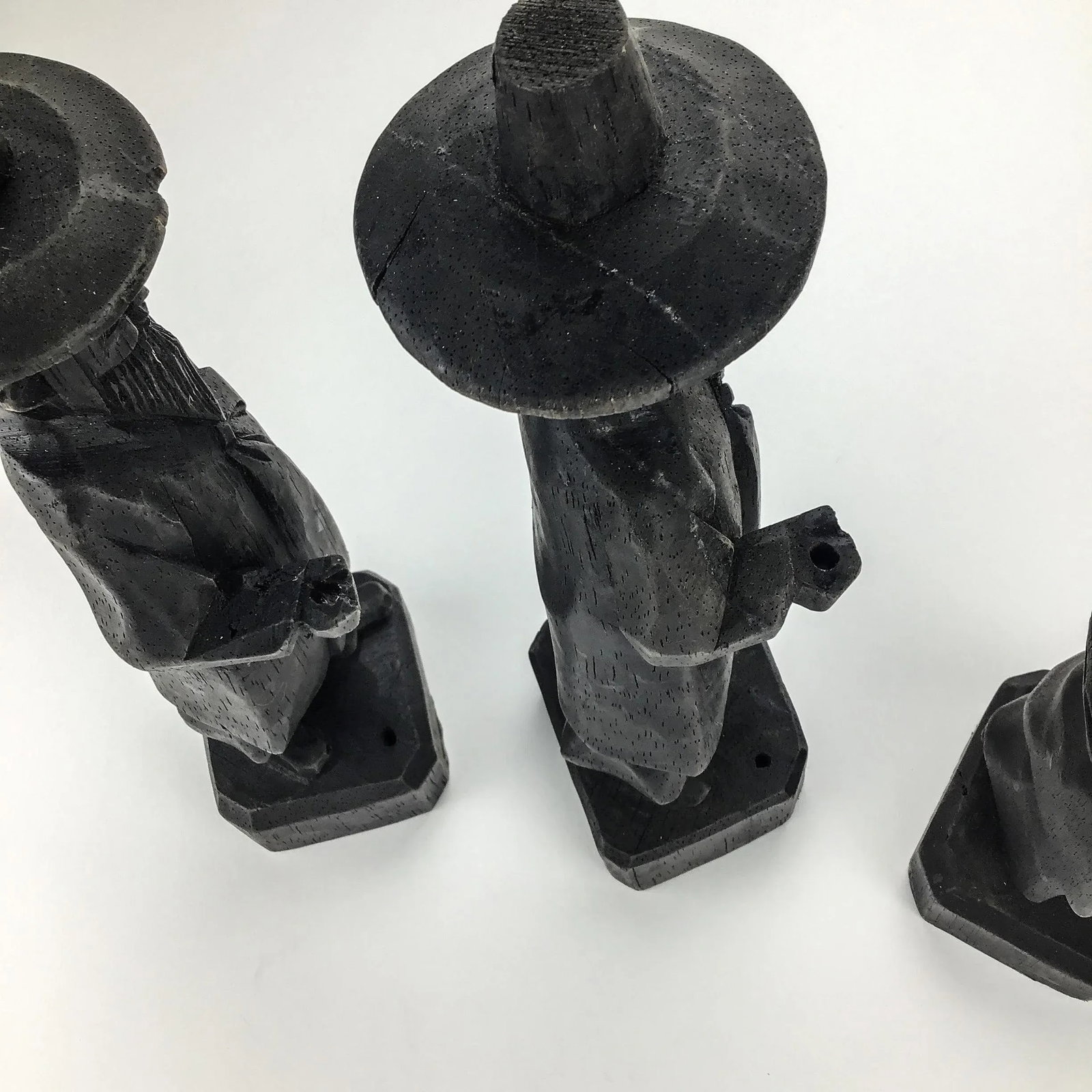 Antique Carved Wood Asian Men Incense Holder Set of 3 - 11
