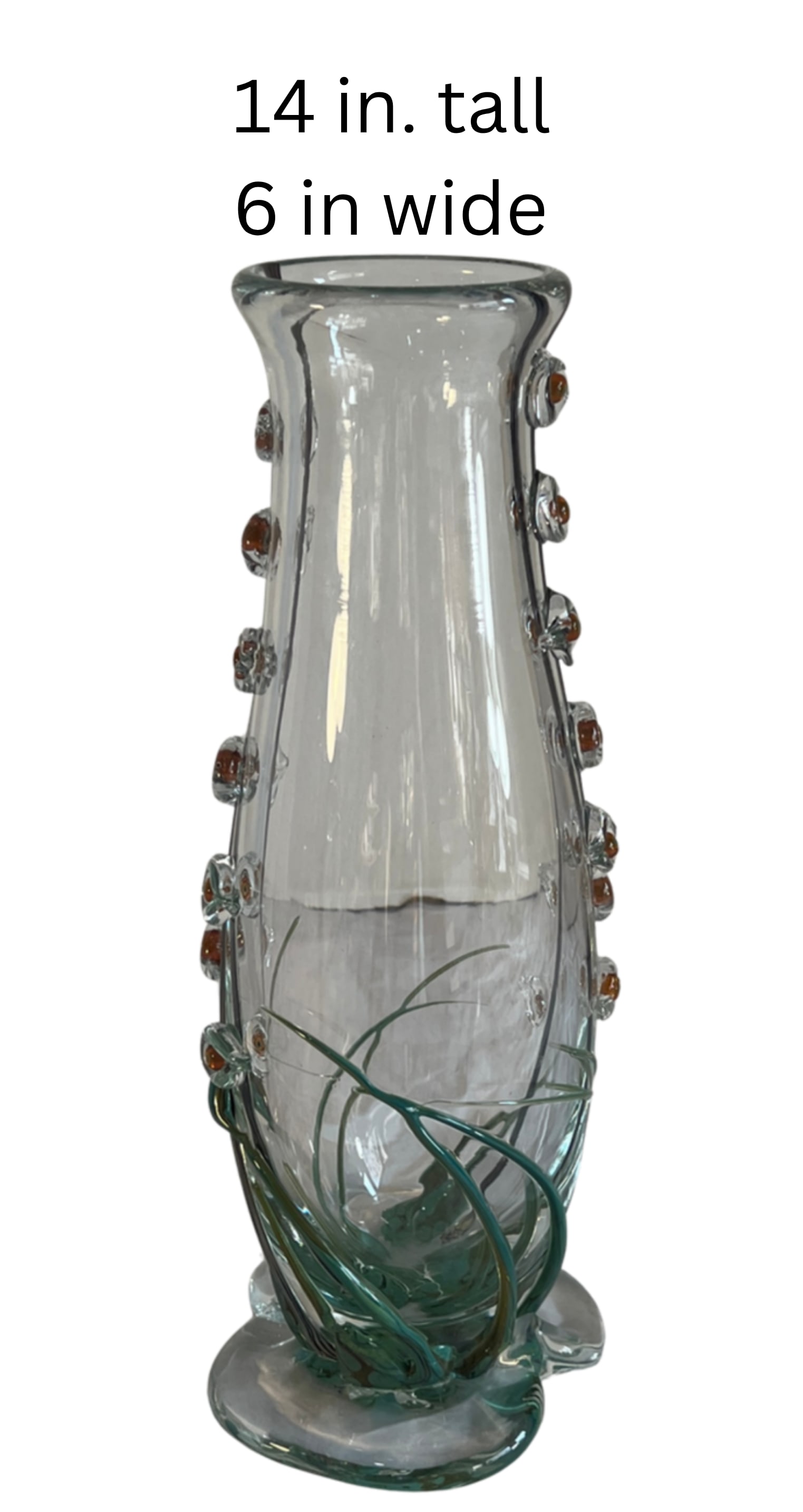 Art Glass Vase With Textural Applied Floral Grass Design - 17