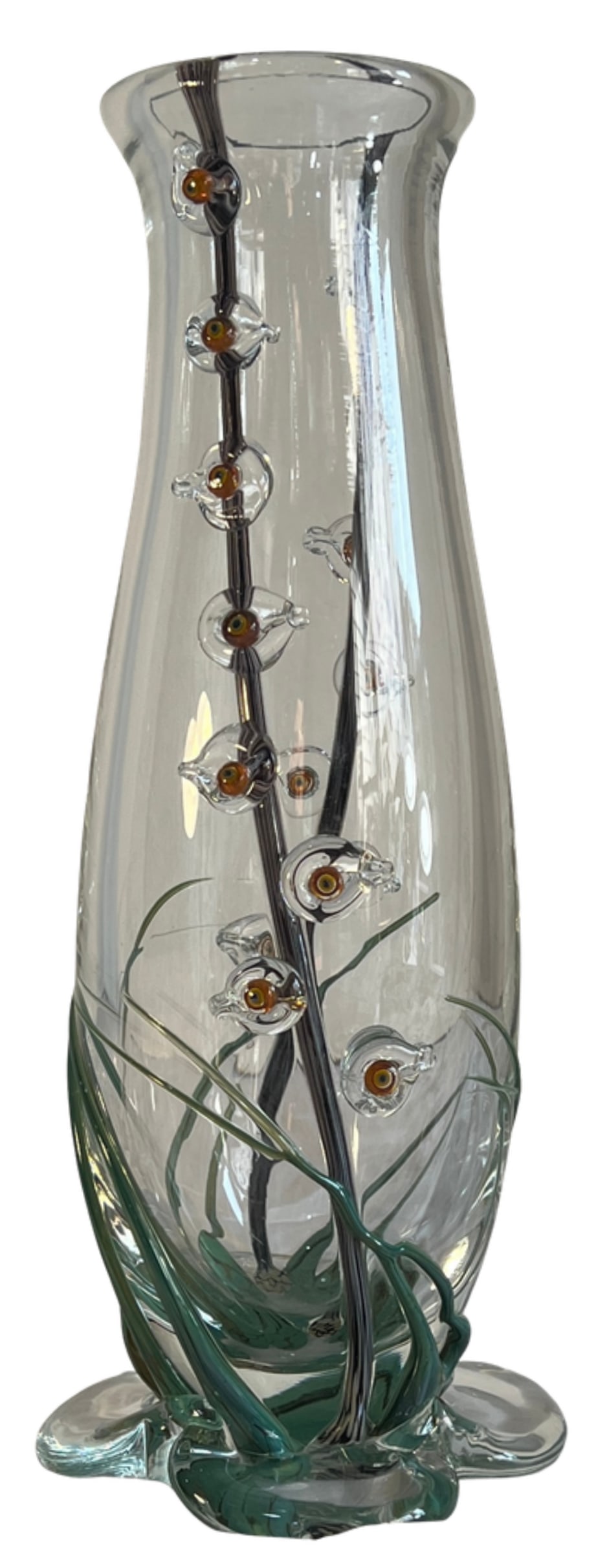 Art Glass Vase With Textural Applied Floral Grass Design - 5
