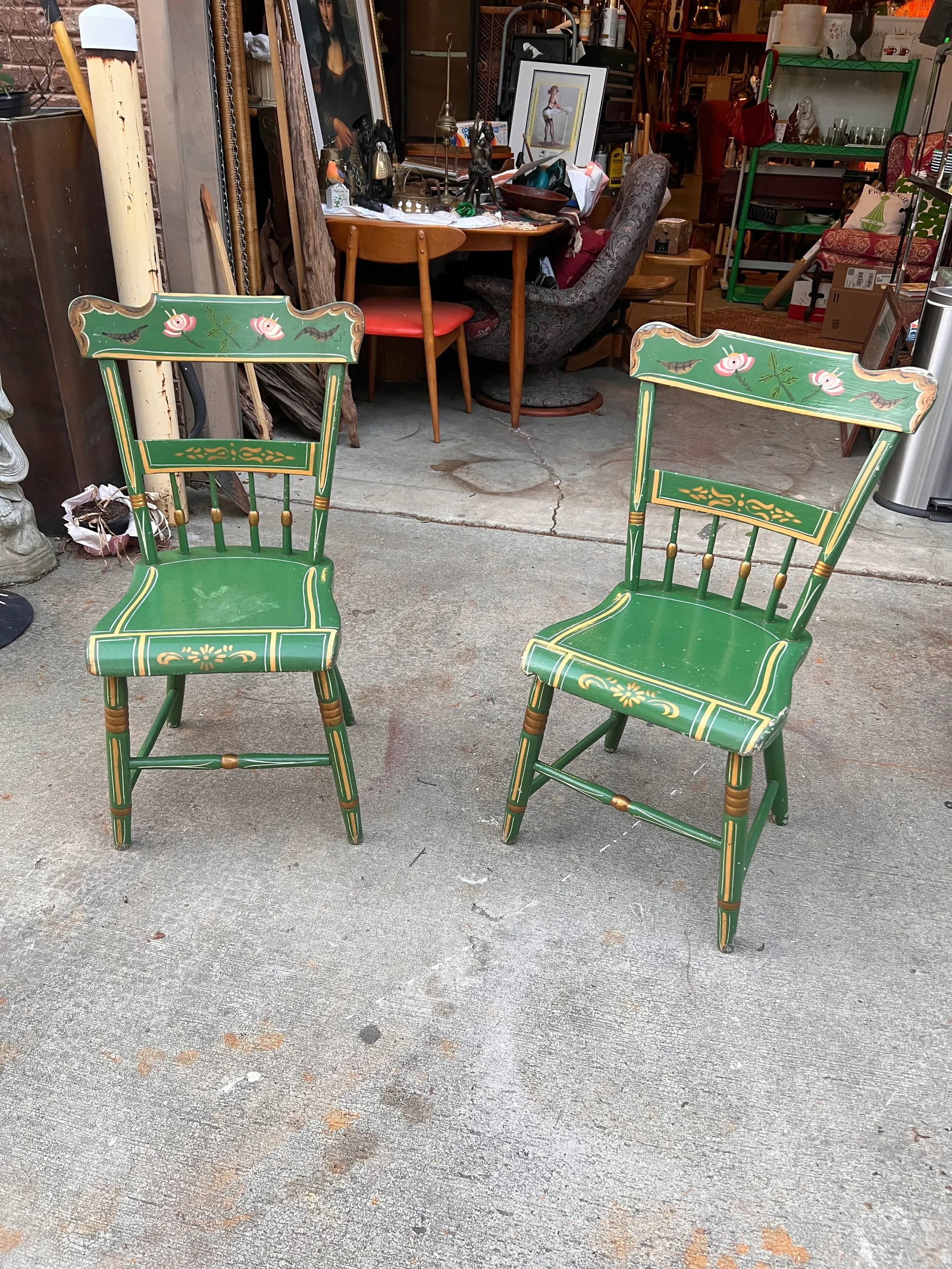 Pair of Mid 20th Century Green Pennsylvania Folk Art Chairs - 13