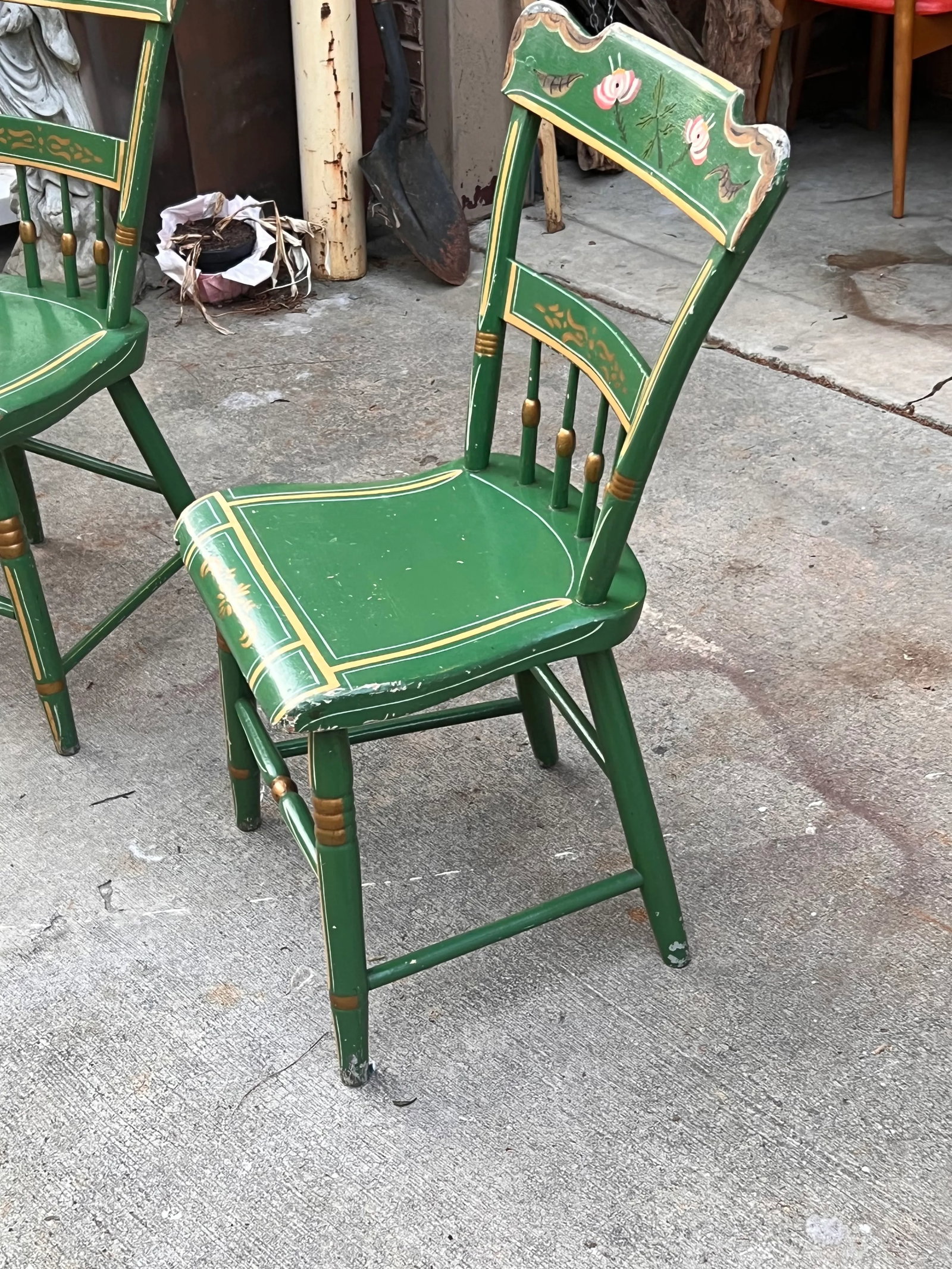 Pair of Mid 20th Century Green Pennsylvania Folk Art Chairs - 9