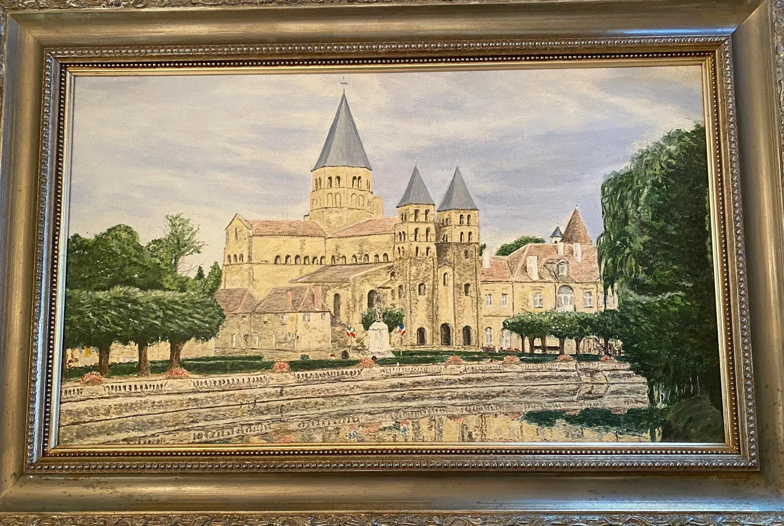 1980's French Oil on Canvas Still Life "Basilica of Paray-Le-Movial" by Artist J. Woodward - 3