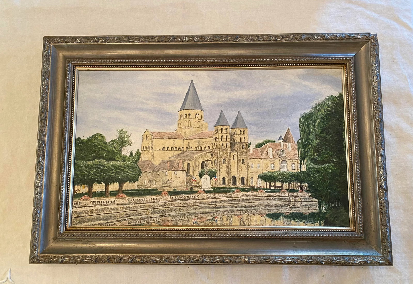 1980's French Oil on Canvas Still Life "Basilica of Paray-Le-Movial" by Artist J. Woodward - 4