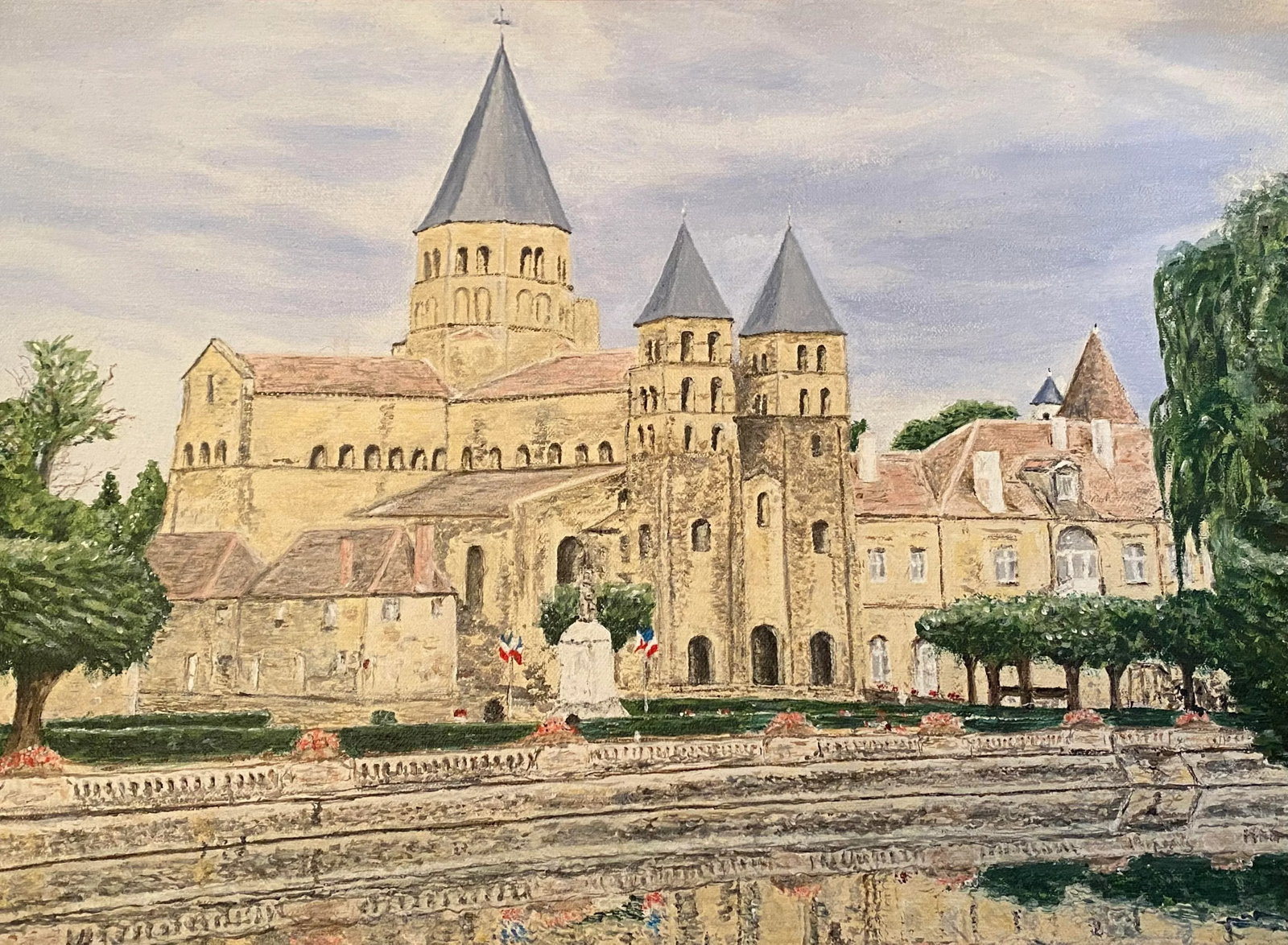 1980's French Oil on Canvas Still Life "Basilica of Paray-Le-Movial" by Artist J. Woodward - 5
