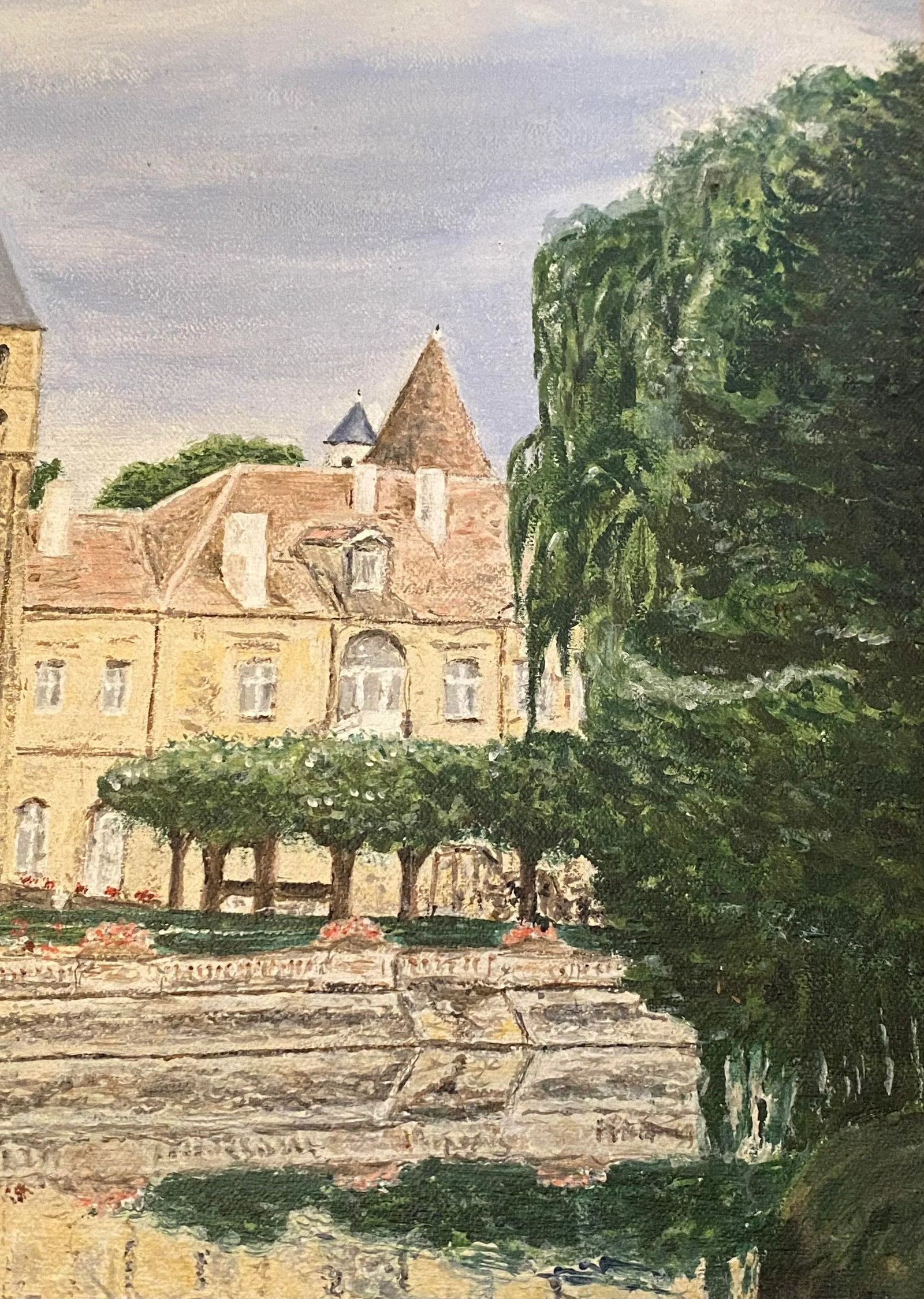1980's French Oil on Canvas Still Life "Basilica of Paray-Le-Movial" by Artist J. Woodward - 6