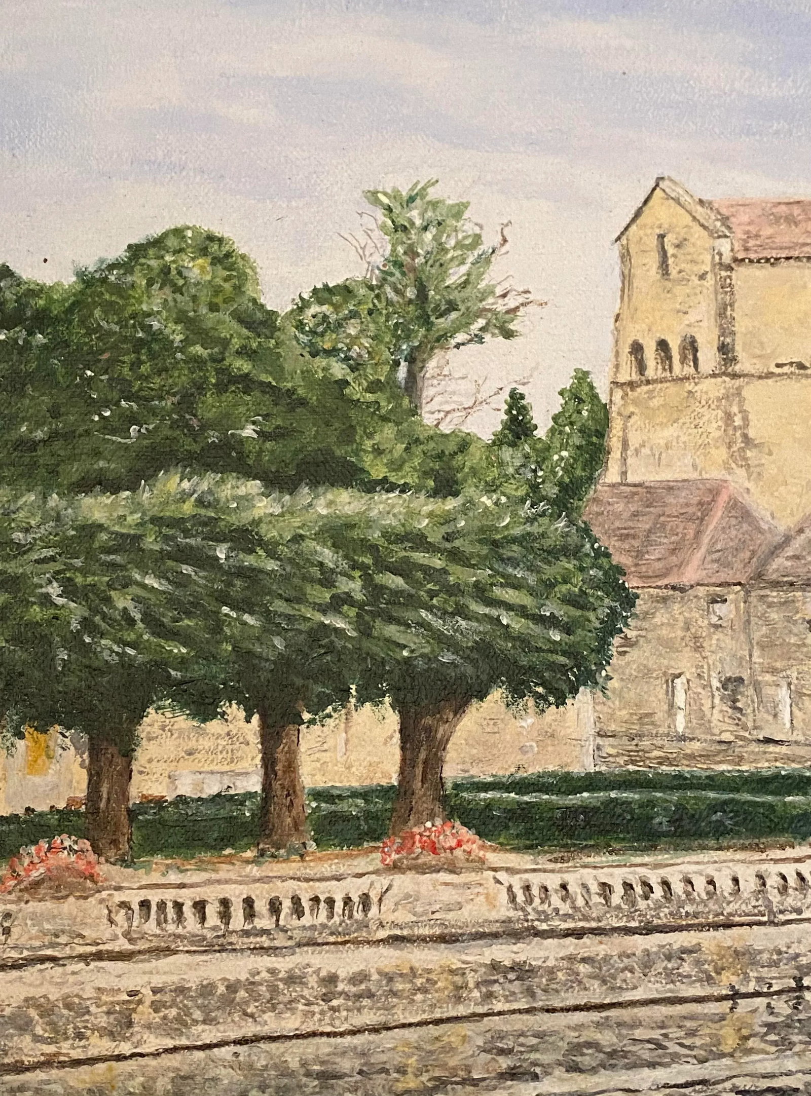 1980's French Oil on Canvas Still Life "Basilica of Paray-Le-Movial" by Artist J. Woodward - 7