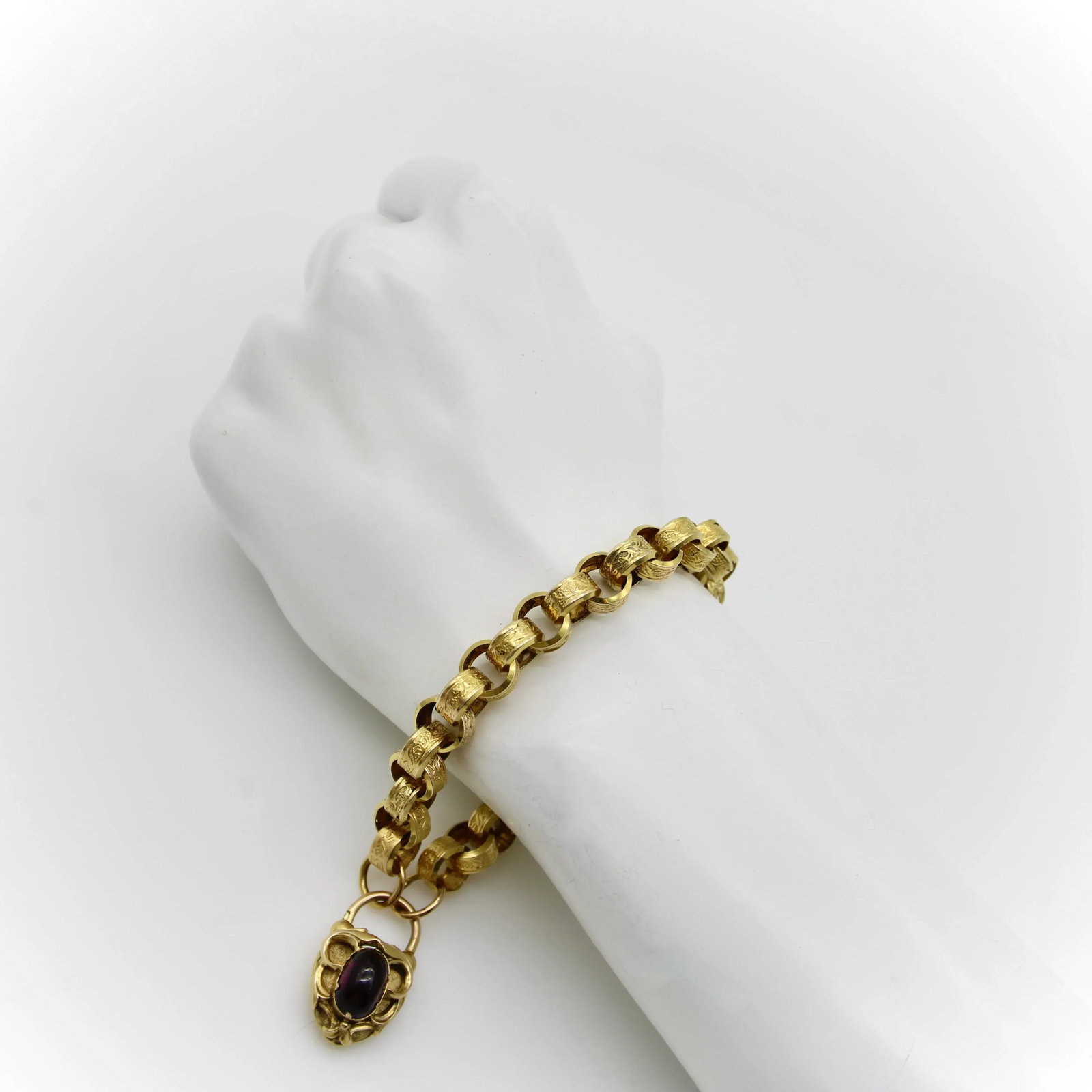 Early Victorian 14k Gold Padlock Heart Clasp Rolo Link Bracelet - 2