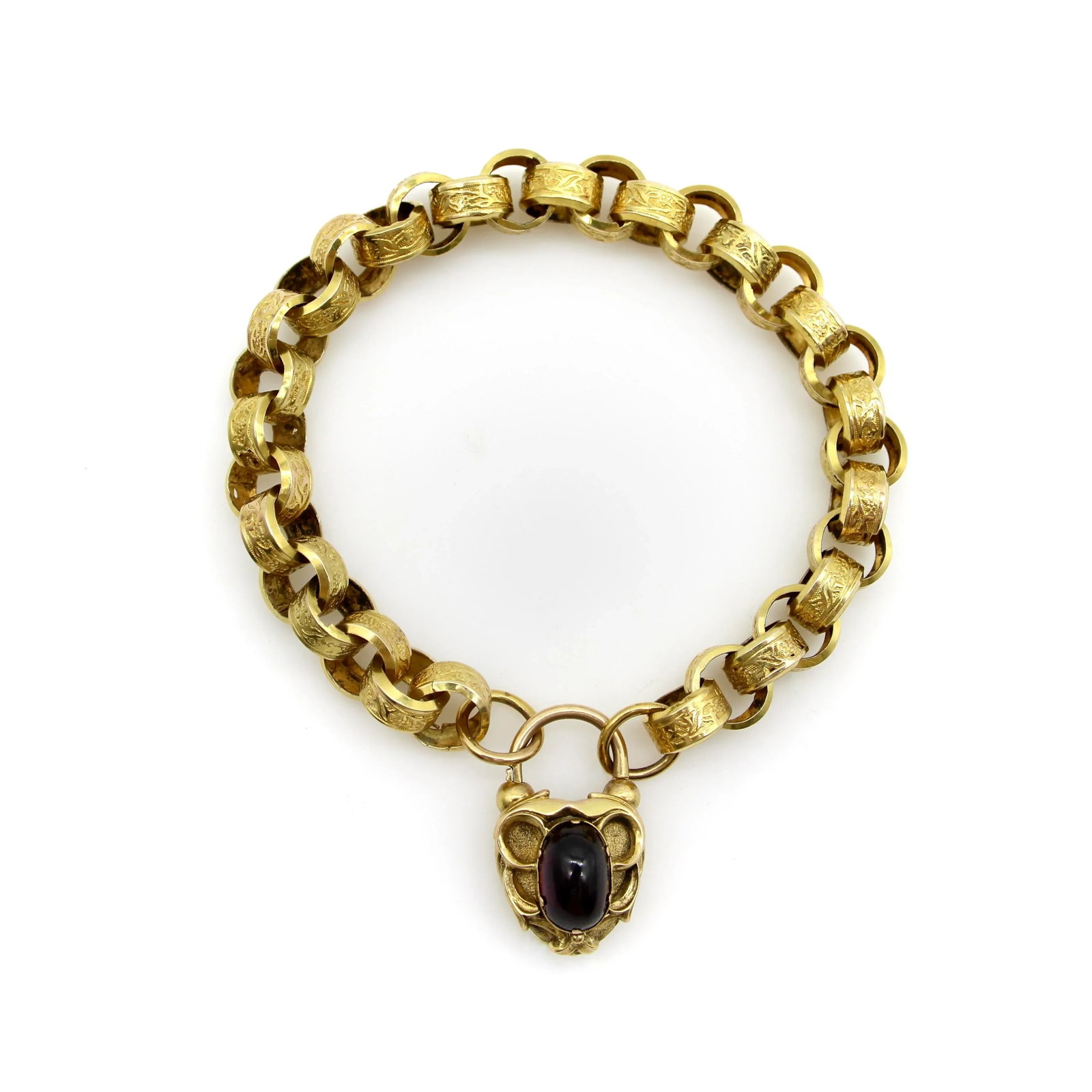 Early Victorian 14k Gold Padlock Heart Clasp Rolo Link Bracelet - 3