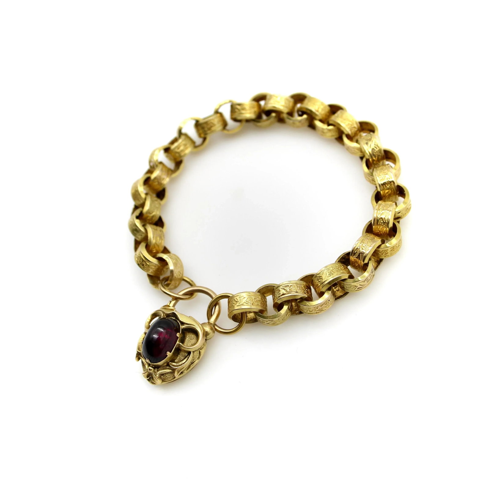 Early Victorian 14k Gold Padlock Heart Clasp Rolo Link Bracelet - 4