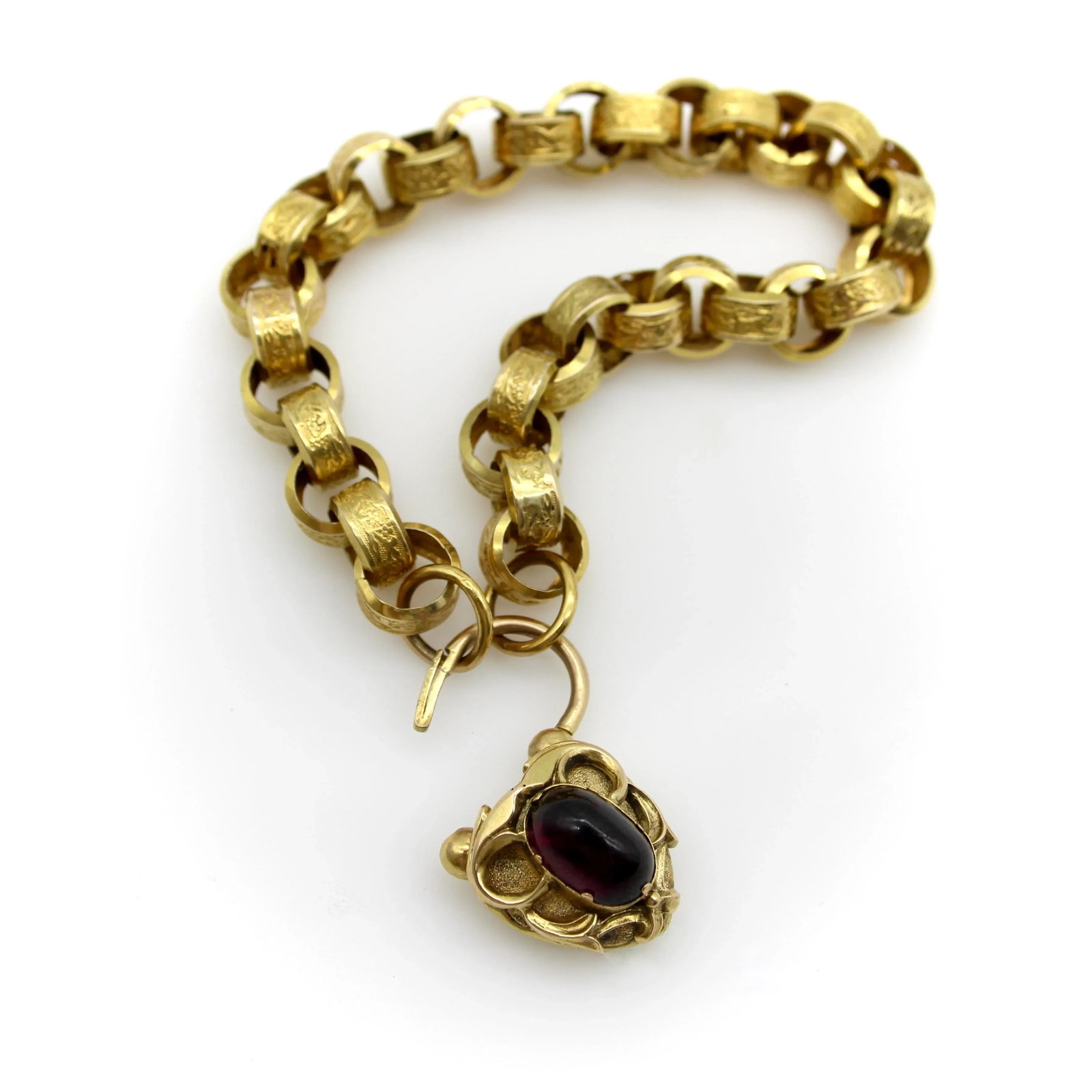 Early Victorian 14k Gold Padlock Heart Clasp Rolo Link Bracelet - 5