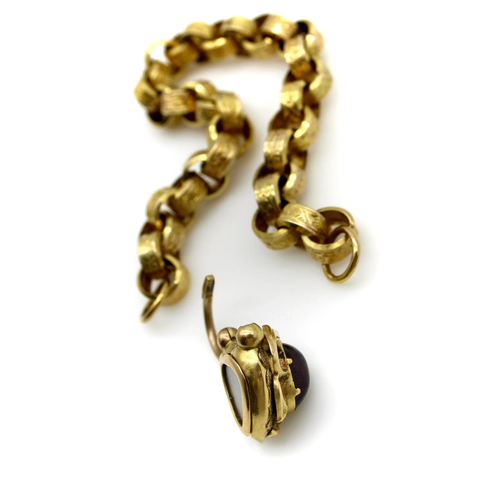 Early Victorian 14k Gold Padlock Heart Clasp Rolo Link Bracelet - 6