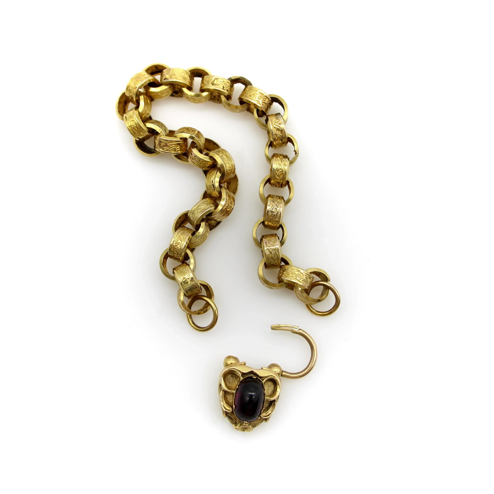 Early Victorian 14k Gold Padlock Heart Clasp Rolo Link Bracelet - 8