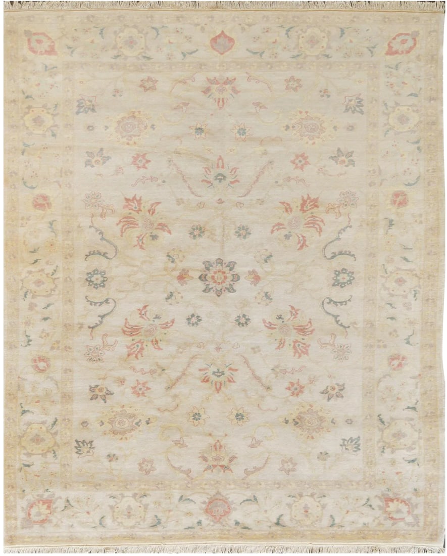 Mansour Handmade Agra Rug: This high quality handwoven decorative rug is from Egypt. Masterful color combinations and extraordinary workmanship. I00% fine natural wool pile on cotton foundation. Condition: Alterations: