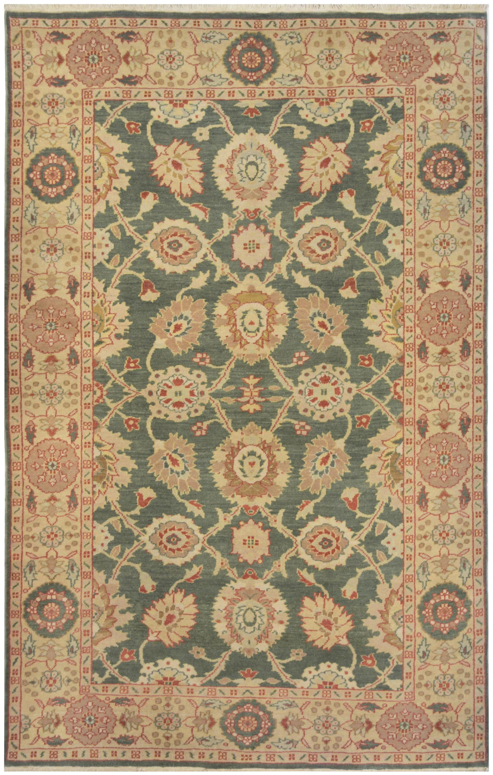 Mansour Handmade Sultanabad Rug: Genuine handwoven Sultanabad rug from Egypt. This Superb quality rug features a sophisticated all-over design and a very subtle color combination and it is made of 100% fine natual wool. Condition: