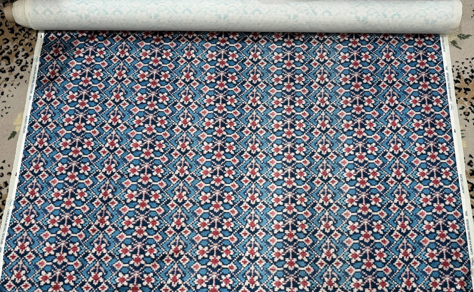 Carolina Irving "Almaty" Velvet Fabric -10 Yards Red/Blue - 8