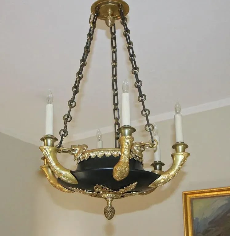 French Empire Dore Bronze Lion Chandelier - 10
