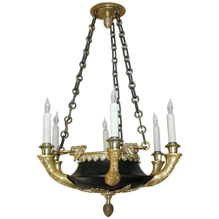 French Empire Dore Bronze Lion Chandelier - 11