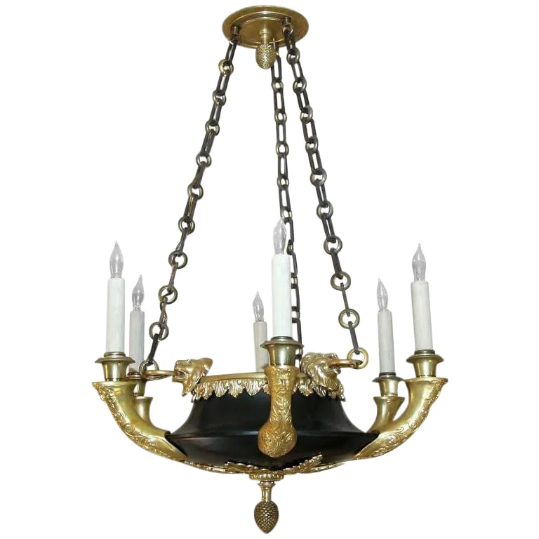 French Empire Dore Bronze Lion Chandelier (1 of 11)