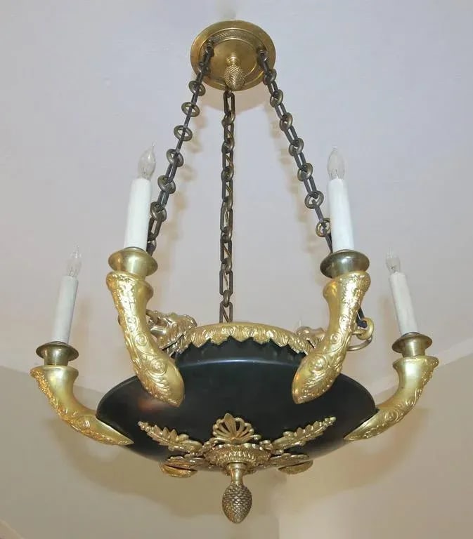 French Empire Dore Bronze Lion Chandelier - 2