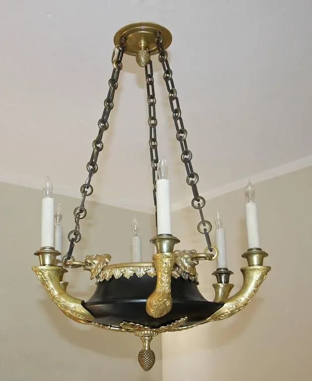 French Empire Dore Bronze Lion Chandelier - 3