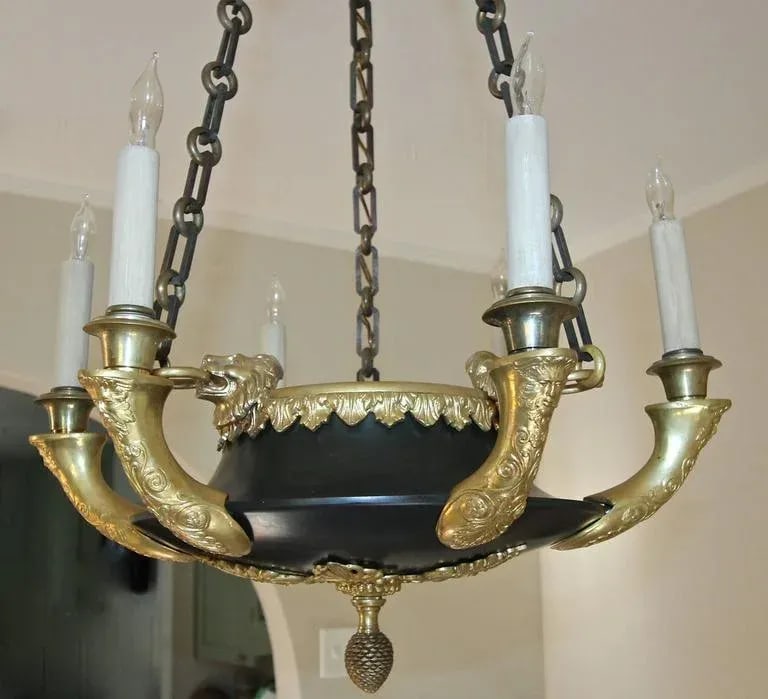 French Empire Dore Bronze Lion Chandelier - 4