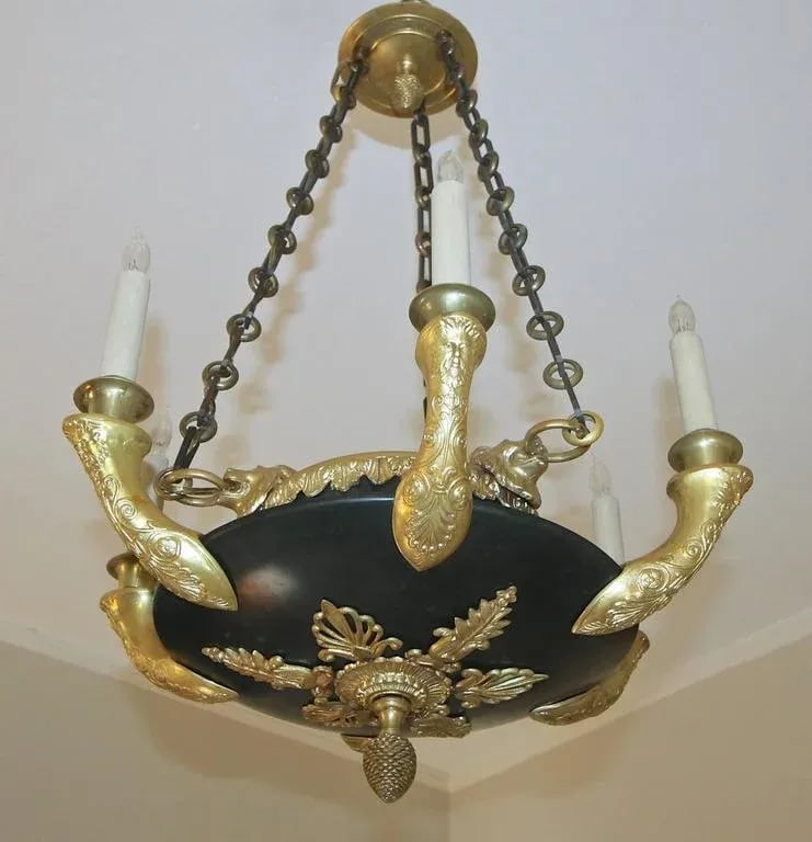 French Empire Dore Bronze Lion Chandelier - 5