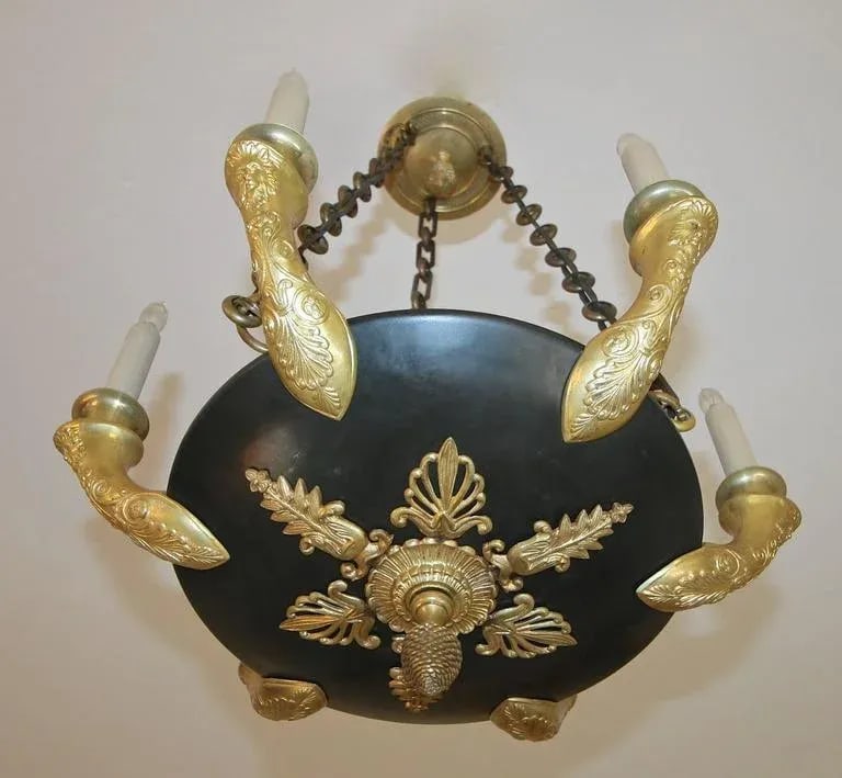 French Empire Dore Bronze Lion Chandelier - 6