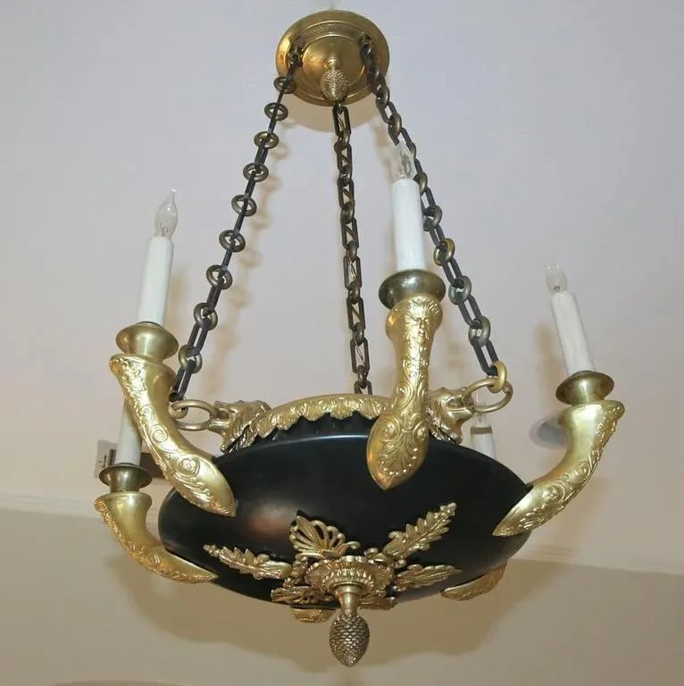 French Empire Dore Bronze Lion Chandelier - 7