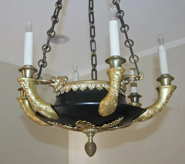 French Empire Dore Bronze Lion Chandelier - 8