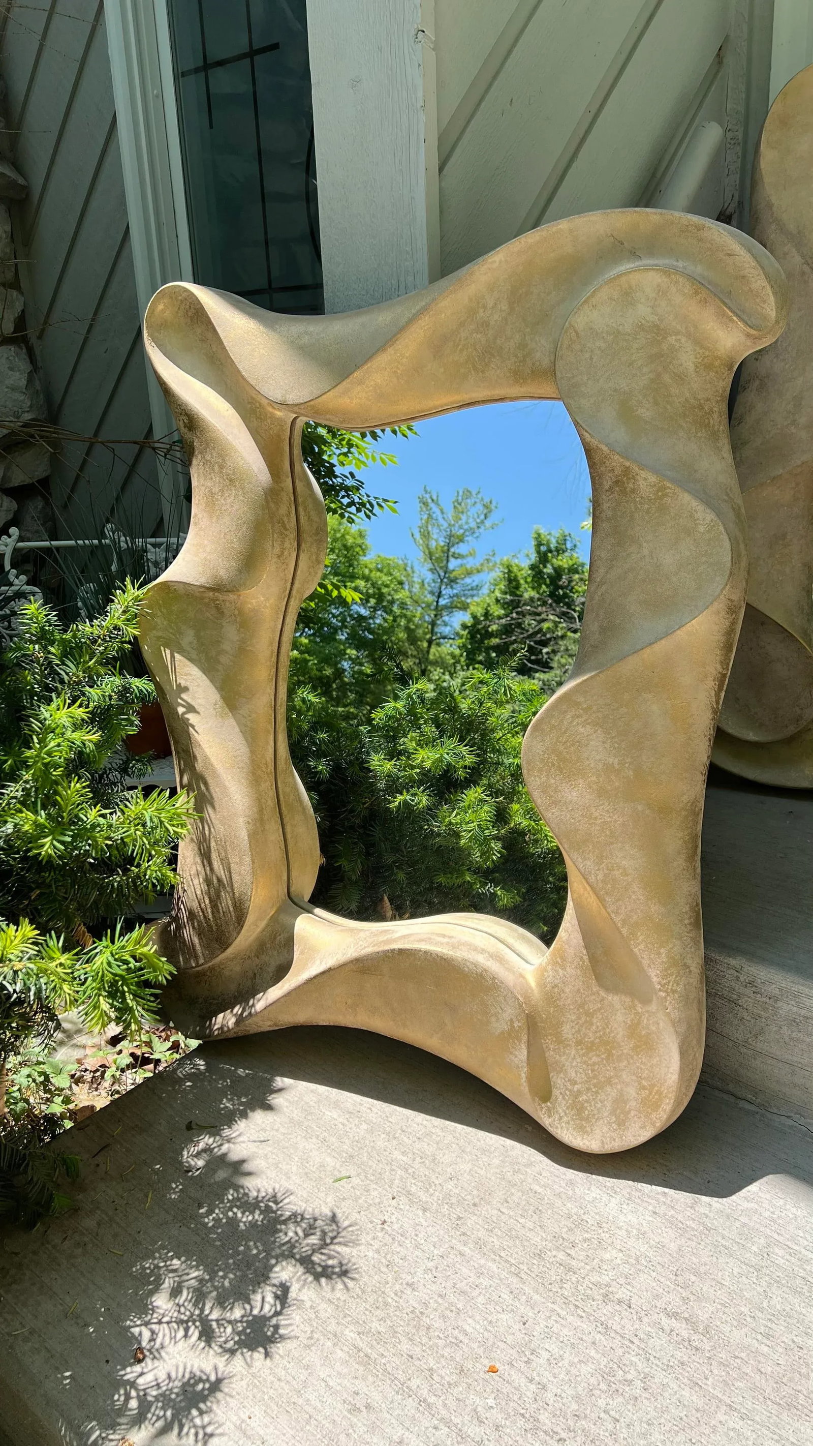 Large 1980s Signed David Marshall Abstract Sculptural Wave Wall Mirror - 2