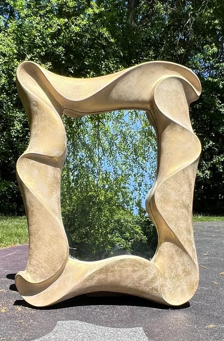 Large 1980s Signed David Marshall Abstract Sculptural Wave Wall Mirror - 5
