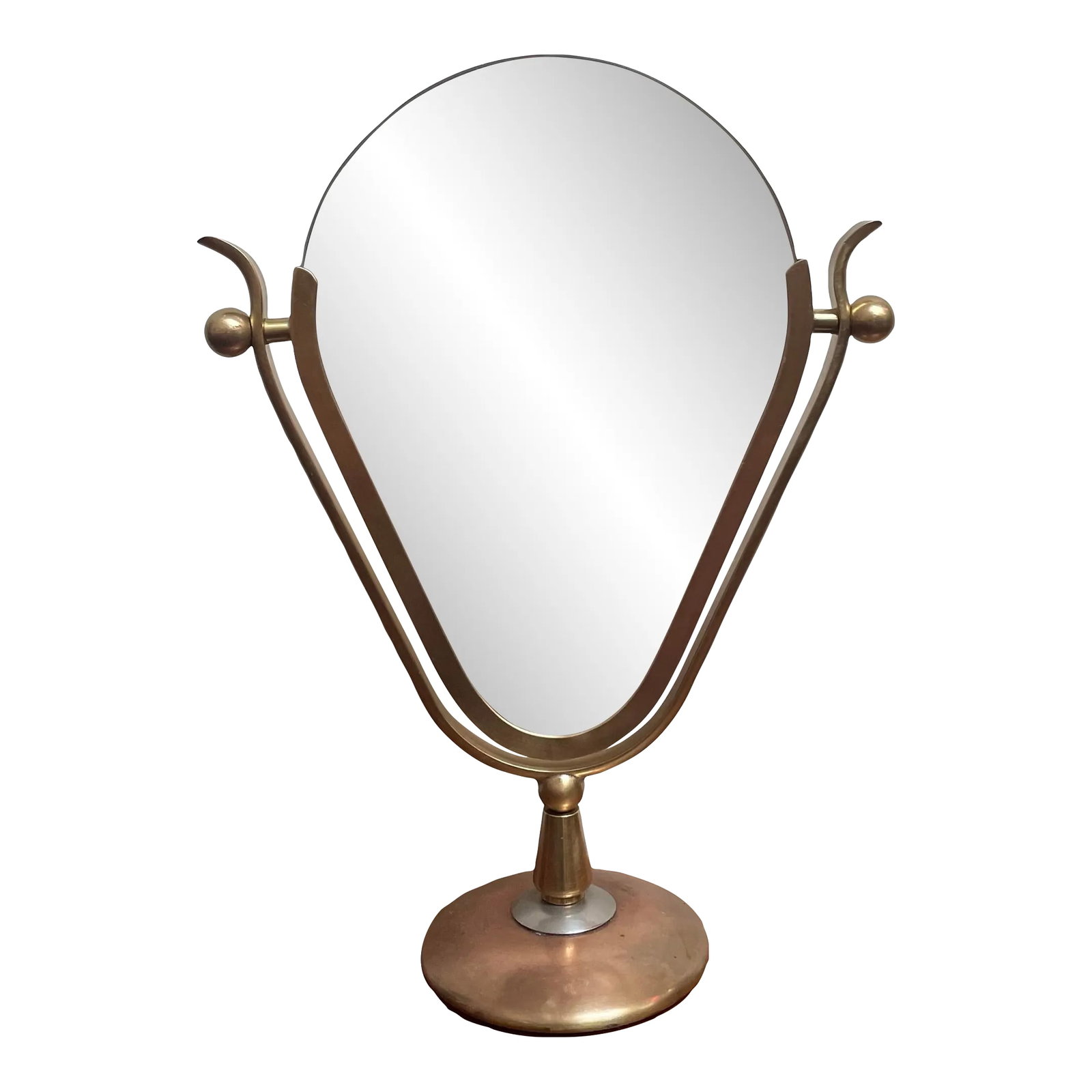 Vintage Charles Hollis Jones Wishbone Vanity Mirror: An uncommon double sided, tiltable "Wishbone" vanity mirror designed and manufactured by Charles Hollis Jones in the 1960s. This is a lovely, petite sized mirror in a heart or V shape that frames
