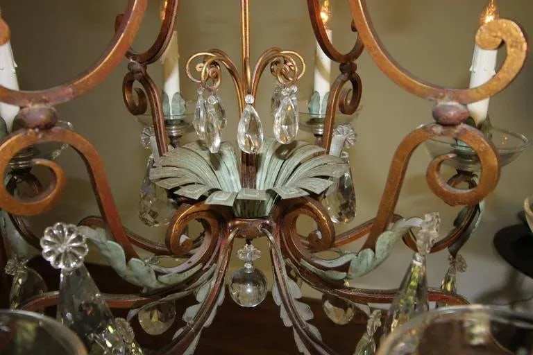 1920s Vintage French Maison Bagues Crystal Gilt Iron Chandelier - 10