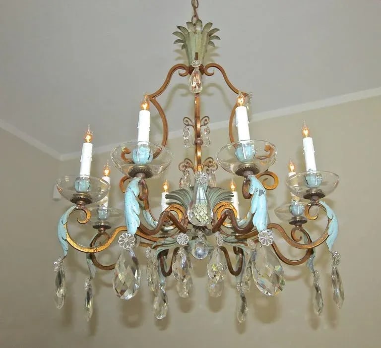 1920s Vintage French Maison Bagues Crystal Gilt Iron Chandelier - 11