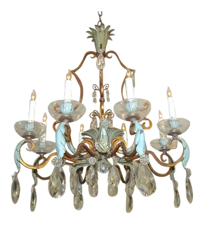 1920s Vintage French Maison Bagues Crystal Gilt Iron Chandelier (1 of 11)