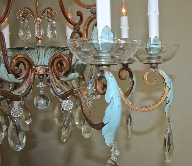 1920s Vintage French Maison Bagues Crystal Gilt Iron Chandelier - 3