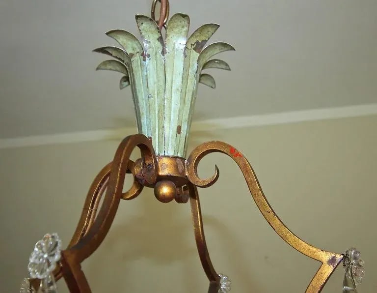 1920s Vintage French Maison Bagues Crystal Gilt Iron Chandelier - 4