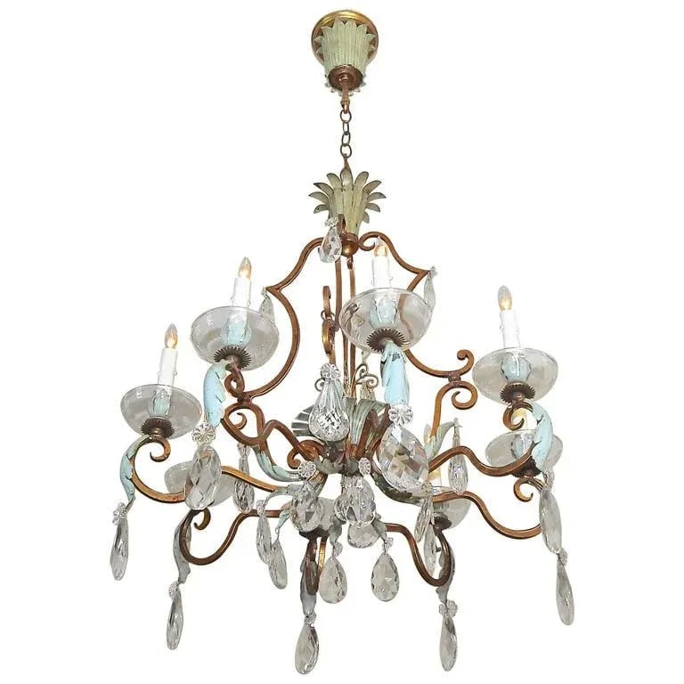 1920s Vintage French Maison Bagues Crystal Gilt Iron Chandelier - 5