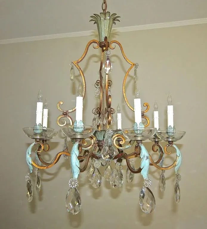 1920s Vintage French Maison Bagues Crystal Gilt Iron Chandelier - 6