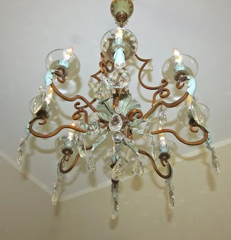 1920s Vintage French Maison Bagues Crystal Gilt Iron Chandelier - 7
