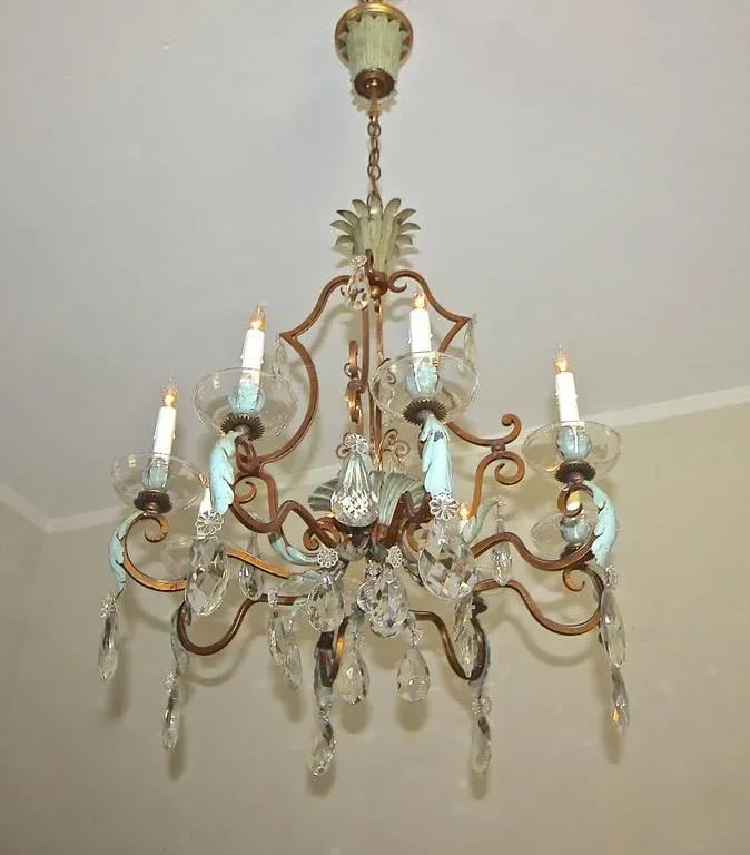 1920s Vintage French Maison Bagues Crystal Gilt Iron Chandelier - 8