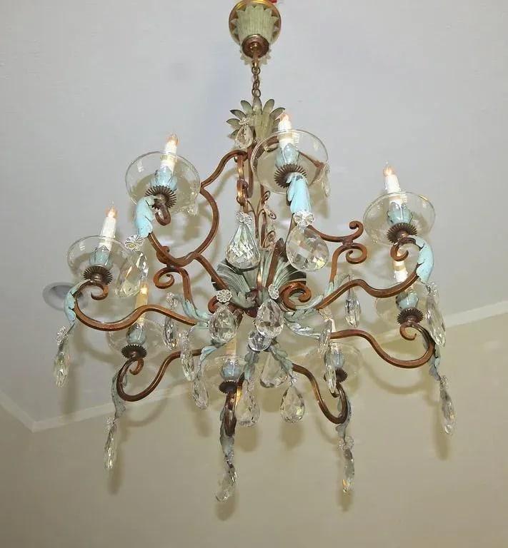 1920s Vintage French Maison Bagues Crystal Gilt Iron Chandelier - 9