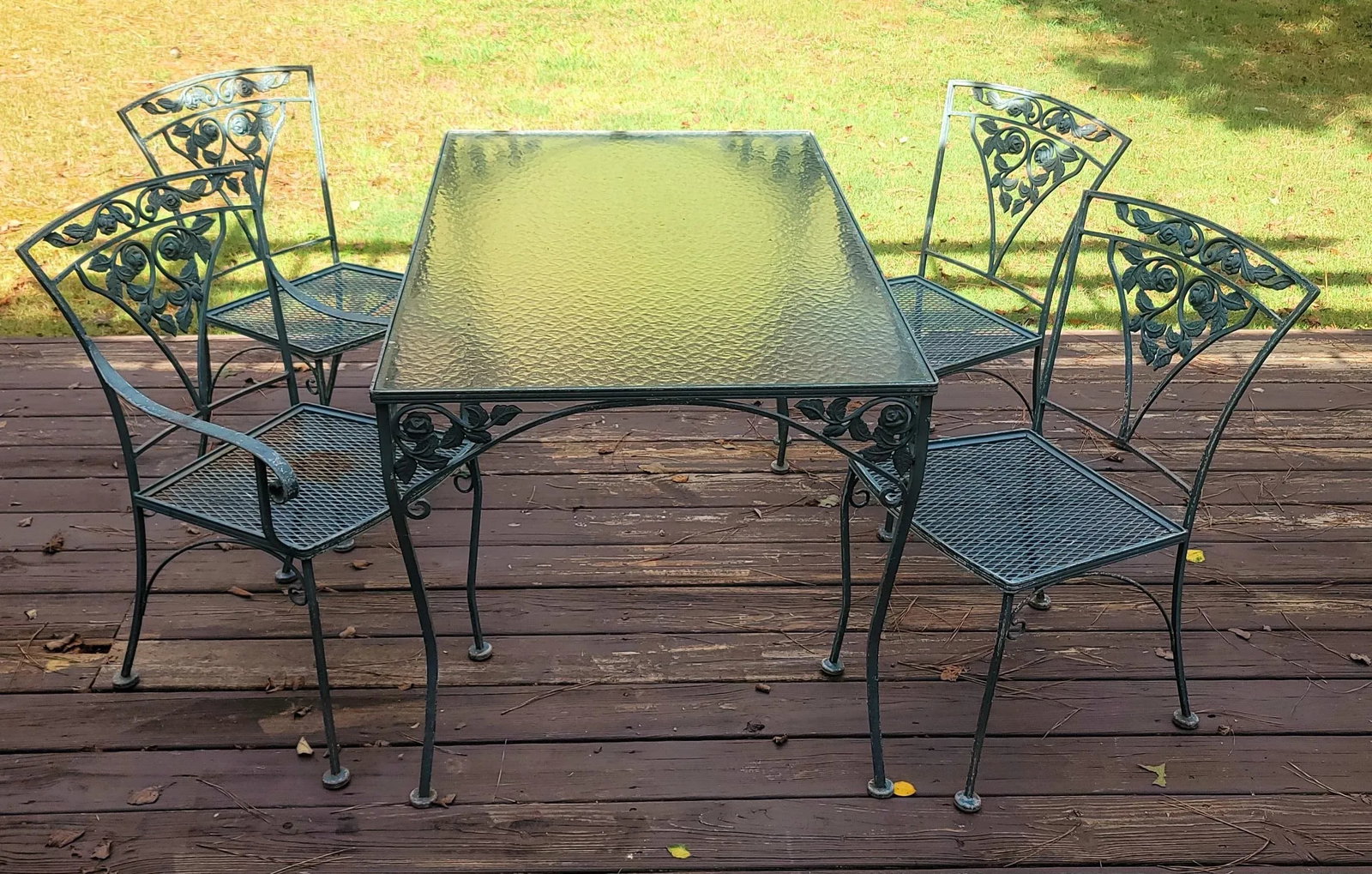 Russel Woodard Orleans Chantilly Rose Garden Patio Dining Set of 4 Chairs & Rectangle Dining Table - 2