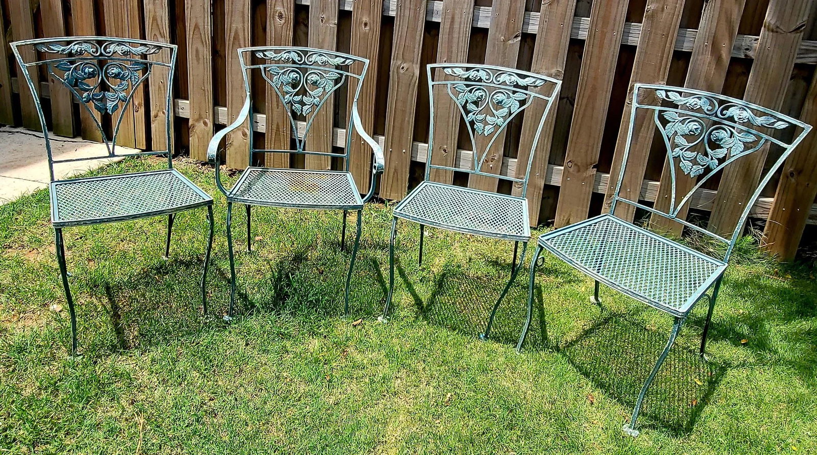 Russel Woodard Orleans Chantilly Rose Garden Patio Dining Set of 4 Chairs & Rectangle Dining Table - 3